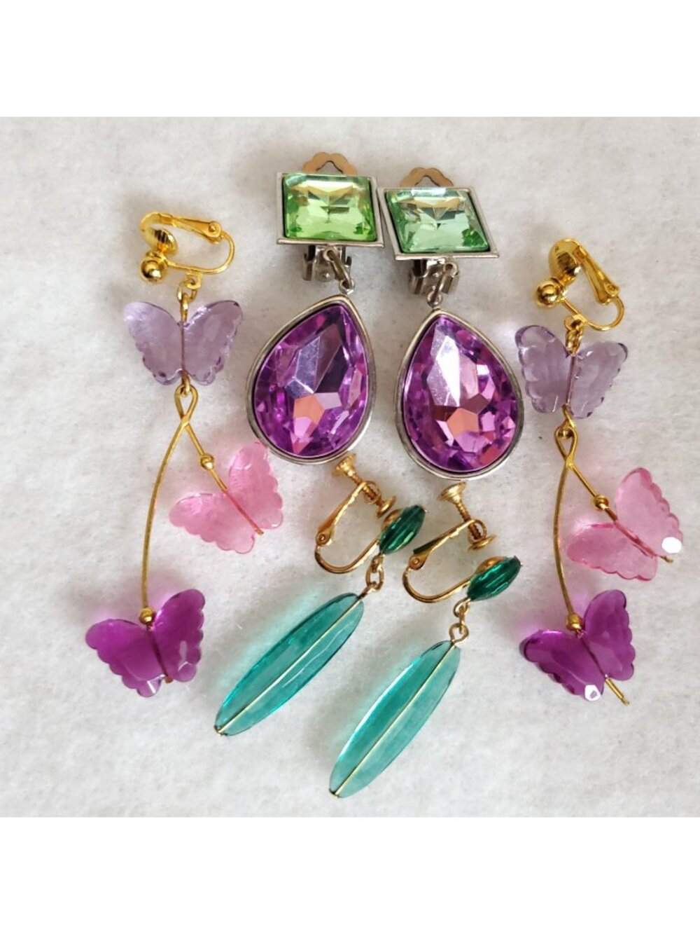 Vintage Earrings Dangle Napier Avon Clip On Lucite Acrylic Lot of 3 Pair